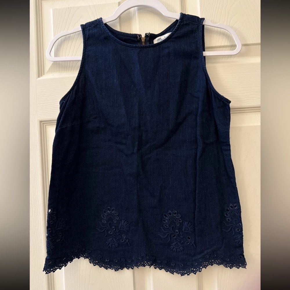 Madewell Navy Lace Hem Tank Top - Picture 1 of 7
